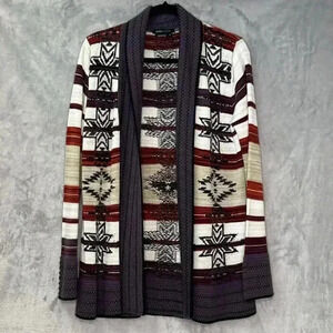 BCBG Maxazria Cardigan Women Sz XL Open Front Tribal Aztec Multicolor Sweater‎